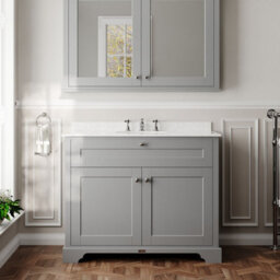 Hudson Reed Floor Standing Two Door Traditional Vanity Unit With 3 Tap Hole White Marble Top & Basin In Storm Grey, 1020 X 470mm - thumbnail 2