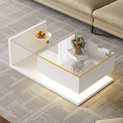 Matteo High-Gloss White 90Cm Coffee Table With Tempered Glass Top & Multi-Colour Led Lighting - image 1