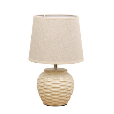 Hestia Basket Weave Table Lamp With Beige Linen Shade 33Cm