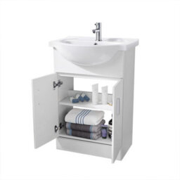 Rinse Bathrooms Gloss White Painted Bathroom Basin Sink Vanity Unit Cabinet Soft Close Door Hinges Floor Standing 550mm - thumbnail 4