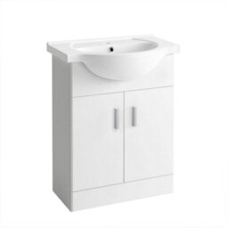 Rinse Bathrooms Gloss White Painted Bathroom Basin Sink Vanity Unit Cabinet Soft Close Door Hinges Floor Standing 550mm - thumbnail 2