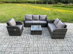 Fimous Rattan Garden Furniture 4 Piece Patio Set With Table Sofa Square Coffee Table Reclining Chair Loveseat Sofa - thumbnail 1
