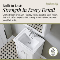 Balterley Swynnerton Traditional Bathroom Floor Standing 2-Door Vanity Unit & Fireclay Basin, Satin White, 500mm - thumbnail 4