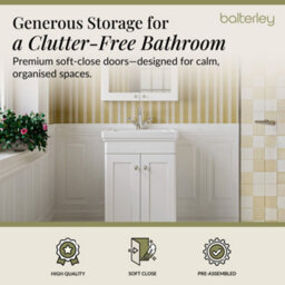 Balterley Swynnerton Traditional Bathroom Floor Standing 2-Door Vanity Unit & Fireclay Basin, Satin White, 500mm - thumbnail 3