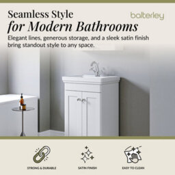 Balterley Swynnerton Traditional Bathroom Floor Standing 2-Door Vanity Unit & Fireclay Basin, Satin White, 500mm - thumbnail 2