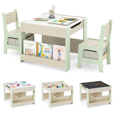 Gainoom Kids Green Table & Chairs Set 4 In 1 Toddler Activity Table Playroom - image 1