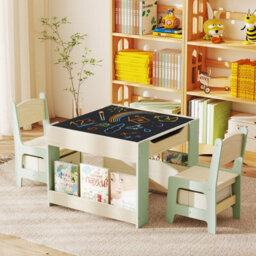 Gainoom Kids Green Table & Chairs Set 4 In 1 Toddler Activity Table Playroom - thumbnail 5