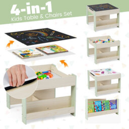 Gainoom Kids Green Table & Chairs Set 4 In 1 Toddler Activity Table Playroom - thumbnail 6