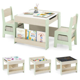 Gainoom Kids Green Table & Chairs Set 4 In 1 Toddler Activity Table Playroom