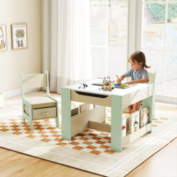 Gainoom Kids Green Table & Chairs Set 4 In 1 Toddler Activity Table Playroom - thumbnail 3