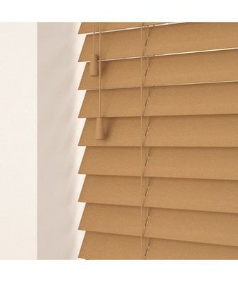 50mm Slat Light Oak Real Wood Venetian Blind With Strings 120Cm Drop 235Cm Wide - image 1