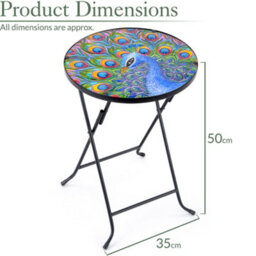 Folding Glass Table Garden Outdoor Patio Decoration Painted Round Top Christow Peacock - thumbnail 6