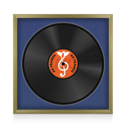 "16X16"" Gold Classic Vinyl Record Frame With Blue Mount For 12 Inch Lp Disc - Ak Frames" - thumbnail 1