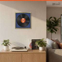 "16X16"" Gold Classic Vinyl Record Frame With Blue Mount For 12 Inch Lp Disc - Ak Frames" - thumbnail 5