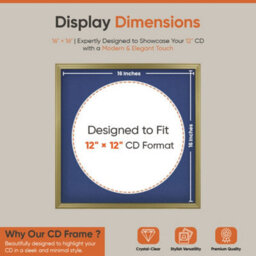 "16X16"" Gold Classic Vinyl Record Frame With Blue Mount For 12 Inch Lp Disc - Ak Frames" - thumbnail 2