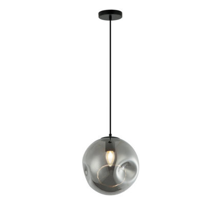 FNX Bathrooms Lena Contemporary Dimpled Smoky Glass Pendant Light, Ip44 Bathroom Ceiling Light With 1M Adjustable Black Flex - image 1
