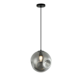 FNX Bathrooms Lena Contemporary Dimpled Smoky Glass Pendant Light, Ip44 Bathroom Ceiling Light With 1M Adjustable Black Flex - thumbnail 1
