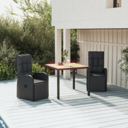 Walplus 3 Piece Garden Outdoor Dining Set Suitable For Backyard, Patio Black Poly Rattan&solid Wood Acacia - thumbnail 1