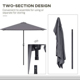 Outsunny 2.3M Garden Balcony Half Round Umbrella Metal Parasol Umbrella Grey - thumbnail 7