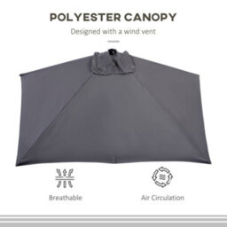 Outsunny 2.3M Garden Balcony Half Round Umbrella Metal Parasol Umbrella Grey - thumbnail 6