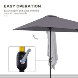 Outsunny 2.3M Garden Balcony Half Round Umbrella Metal Parasol Umbrella Grey - thumbnail 5