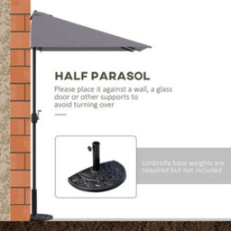 Outsunny 2.3M Garden Balcony Half Round Umbrella Metal Parasol Umbrella Grey - thumbnail 4