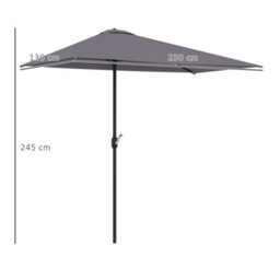 Outsunny 2.3M Garden Balcony Half Round Umbrella Metal Parasol Umbrella Grey - thumbnail 3