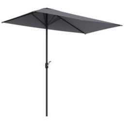 Outsunny 2.3M Garden Balcony Half Round Umbrella Metal Parasol Umbrella Grey - thumbnail 9