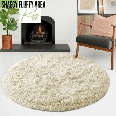 Ameha Round Rugs 120X120 Cm Cream Area Rugs For Bedroom Non Slip Modern Super Soft Plush Fluffy Shaggy Rug For Lounge Kids Room - image 1