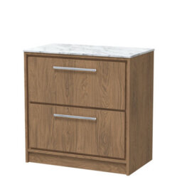 Hudson Reed Lille Floorstanding Two Drawer Contemporary Vanity Unit With Marble Worktop In Antique Oak, 810 X 460mm