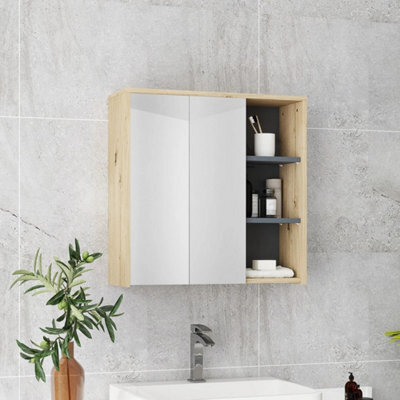 Bathroom Cabinet Wall Mounted Mirror Storage With Shelves Natural - image 1