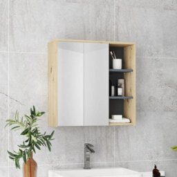 Bathroom Cabinet Wall Mounted Mirror Storage With Shelves Natural - thumbnail 1