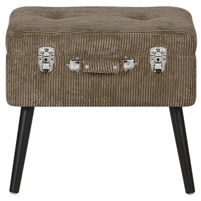 Beliani Timberline Storage Stool, Light Brown Corduroy, Black Legs, Buttoned Top, Suitcase-Inspired Design - image 1