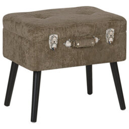 Beliani Timberline Storage Stool, Light Brown Corduroy, Black Legs, Buttoned Top, Suitcase-Inspired Design - thumbnail 5