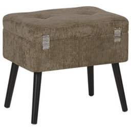 Beliani Timberline Storage Stool, Light Brown Corduroy, Black Legs, Buttoned Top, Suitcase-Inspired Design - thumbnail 7