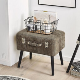 Beliani Timberline Storage Stool, Light Brown Corduroy, Black Legs, Buttoned Top, Suitcase-Inspired Design - thumbnail 2