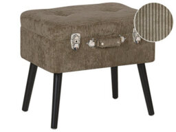 Beliani Timberline Storage Stool, Light Brown Corduroy, Black Legs, Buttoned Top, Suitcase-Inspired Design - thumbnail 3