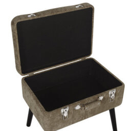 Beliani Timberline Storage Stool, Light Brown Corduroy, Black Legs, Buttoned Top, Suitcase-Inspired Design - thumbnail 8