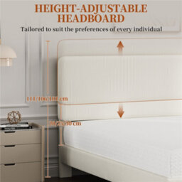 Yaheetech Chenille Upholstered Double Bed Frame 135X190Cm Beige Fabric Bed - thumbnail 6