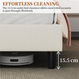 Yaheetech Chenille Upholstered Double Bed Frame 135X190Cm Beige Fabric Bed - thumbnail 7
