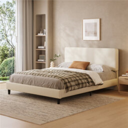 Yaheetech Chenille Upholstered Double Bed Frame 135X190Cm Beige Fabric Bed - thumbnail 4