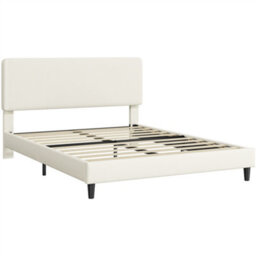 Yaheetech Chenille Upholstered Double Bed Frame 135X190Cm Beige Fabric Bed - thumbnail 2