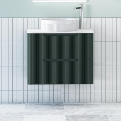 Royal Bathrooms Avenza 700mm Deep Moss Green Wall Hung Bathroom Countertop Vanity Unit 2 Drawer With Round Basin - image 1
