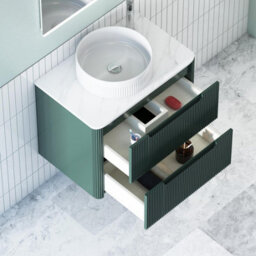 Royal Bathrooms Avenza 700mm Deep Moss Green Wall Hung Bathroom Countertop Vanity Unit 2 Drawer With Round Basin - thumbnail 5