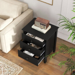 Costway 3-Drawer Bedroom Storage Chest 3-Tier Bedside Table W/ Storage Black - thumbnail 5