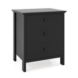 Costway 3-Drawer Bedroom Storage Chest 3-Tier Bedside Table W/ Storage Black - thumbnail 2