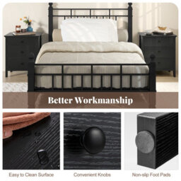 Costway 3-Drawer Bedroom Storage Chest 3-Tier Bedside Table W/ Storage Black - thumbnail 7