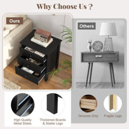 Costway 3-Drawer Bedroom Storage Chest 3-Tier Bedside Table W/ Storage Black - thumbnail 9