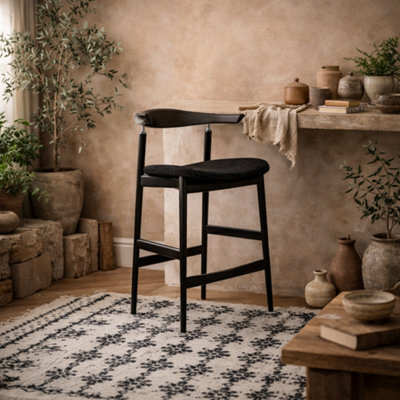 Wyld Haus Loughrea Upholstered Black Velvet Tweed Bar Stool By - image 1