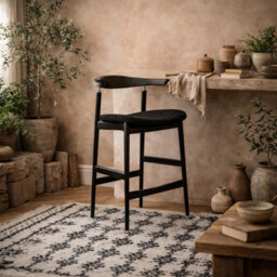 Wyld Haus Loughrea Upholstered Black Velvet Tweed Bar Stool By - thumbnail 1